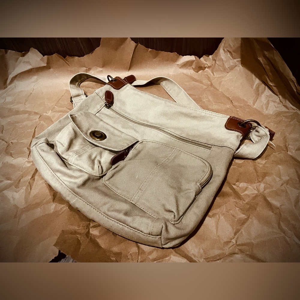Beige Crossbody Canvas Bag / Purse - Picture 3 of 4